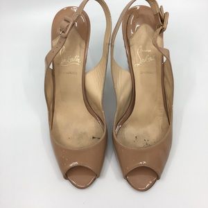 Christian Louboutin patent peep toe wedge